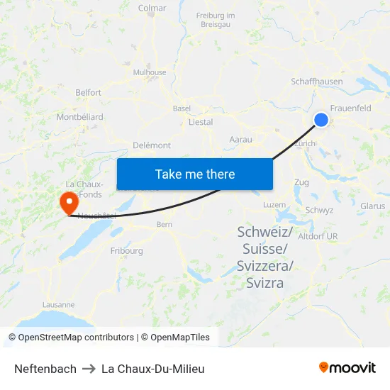 Neftenbach to La Chaux-Du-Milieu map