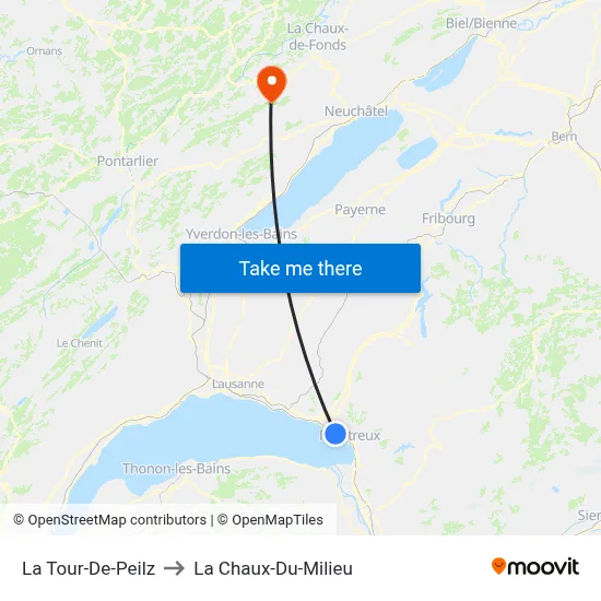 La Tour-De-Peilz to La Chaux-Du-Milieu map