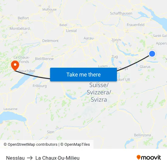 Nesslau to La Chaux-Du-Milieu map