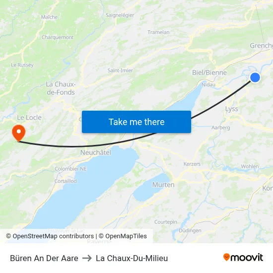 Büren An Der Aare to La Chaux-Du-Milieu map