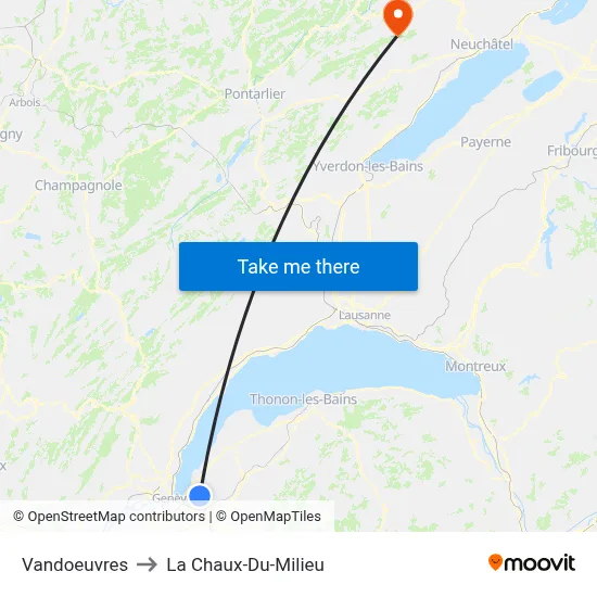 Vandoeuvres to La Chaux-Du-Milieu map