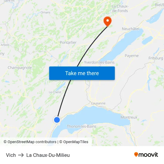 Vich to La Chaux-Du-Milieu map
