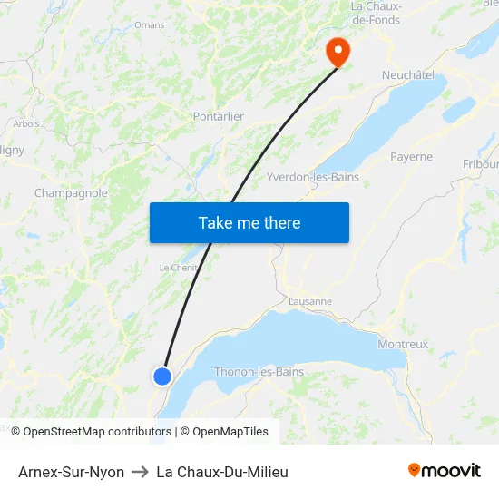 Arnex-Sur-Nyon to La Chaux-Du-Milieu map