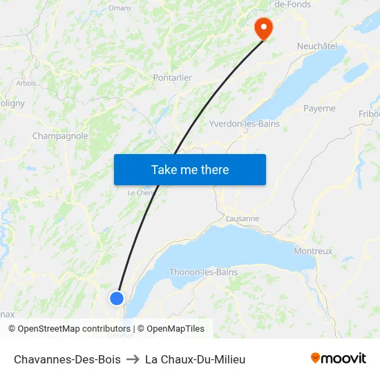 Chavannes-Des-Bois to La Chaux-Du-Milieu map