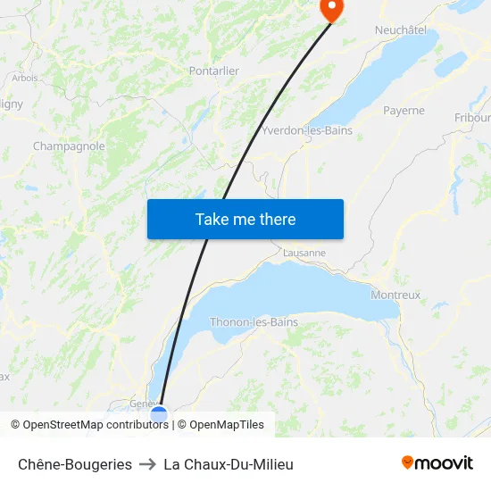 Chêne-Bougeries to La Chaux-Du-Milieu map