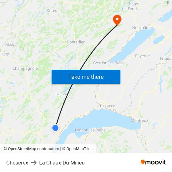 Chéserex to La Chaux-Du-Milieu map