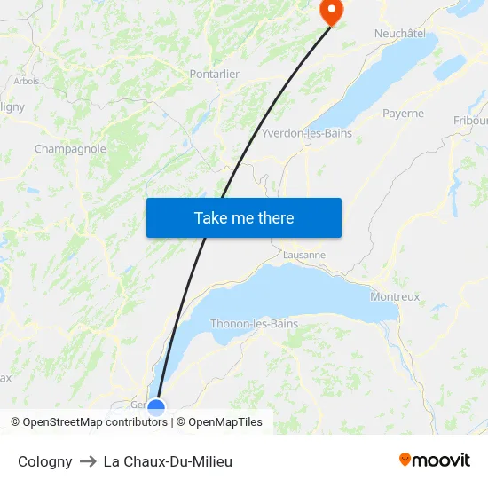 Cologny to La Chaux-Du-Milieu map