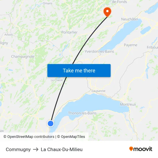 Commugny to La Chaux-Du-Milieu map