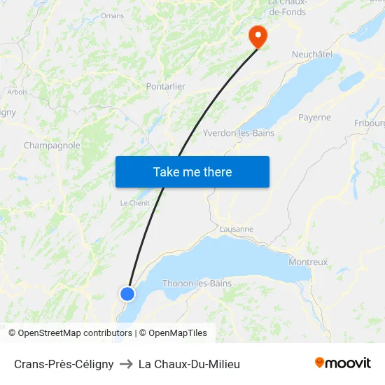 Crans-Près-Céligny to La Chaux-Du-Milieu map