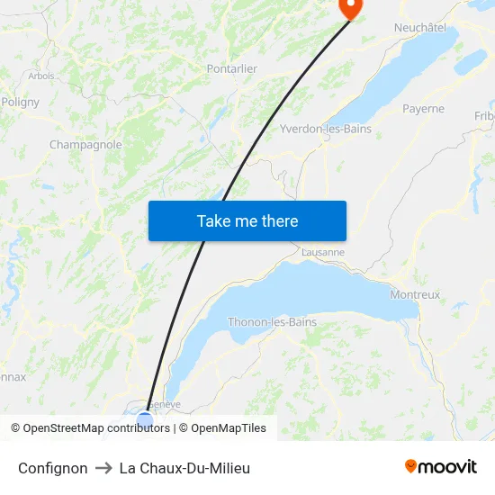 Confignon to La Chaux-Du-Milieu map