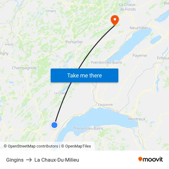 Gingins to La Chaux-Du-Milieu map