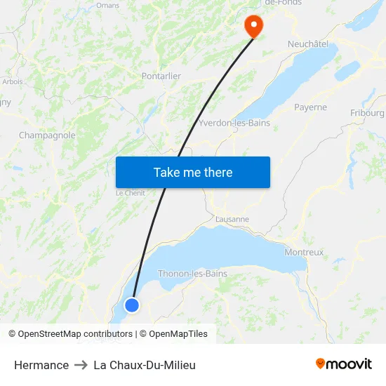 Hermance to La Chaux-Du-Milieu map