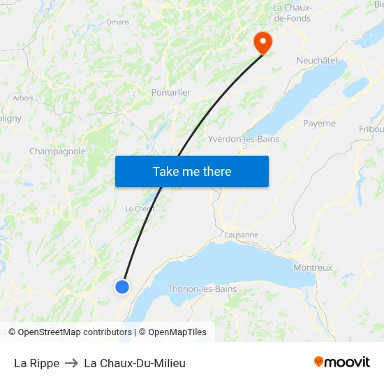 La Rippe to La Chaux-Du-Milieu map