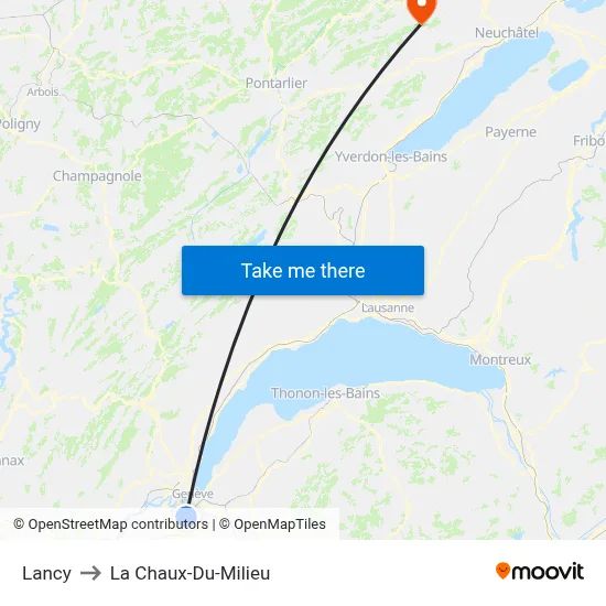 Lancy to La Chaux-Du-Milieu map
