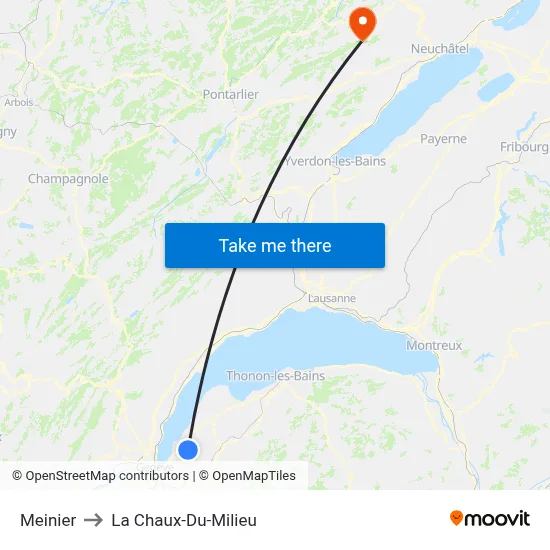 Meinier to La Chaux-Du-Milieu map