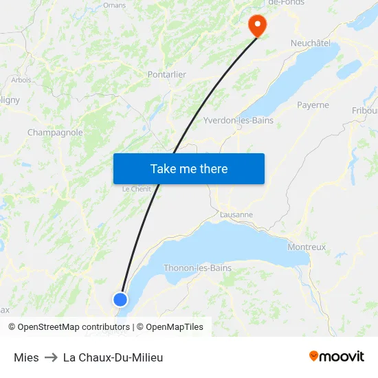 Mies to La Chaux-Du-Milieu map