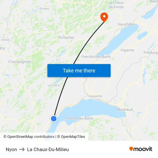 Nyon to La Chaux-Du-Milieu map