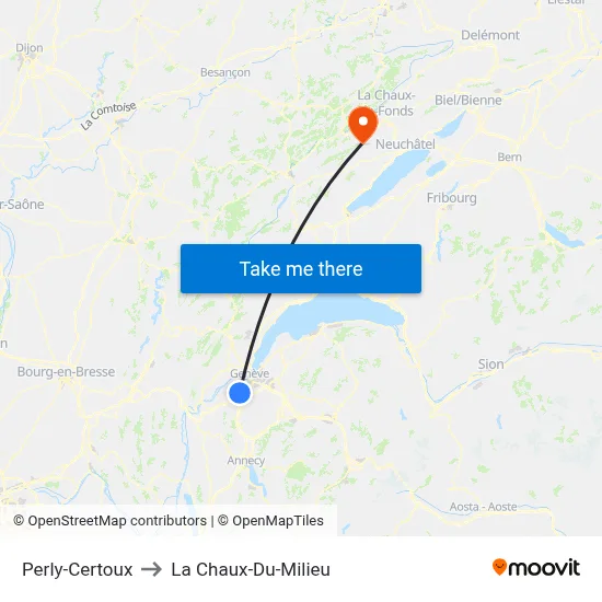 Perly-Certoux to La Chaux-Du-Milieu map