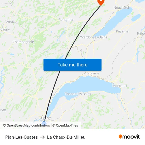 Plan-Les-Ouates to La Chaux-Du-Milieu map