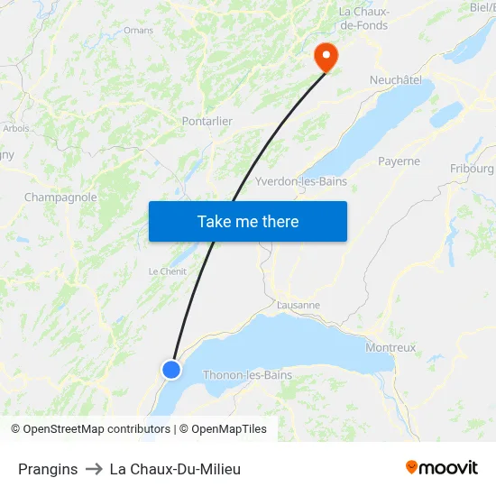 Prangins to La Chaux-Du-Milieu map