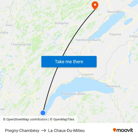 Pregny-Chambésy to La Chaux-Du-Milieu map