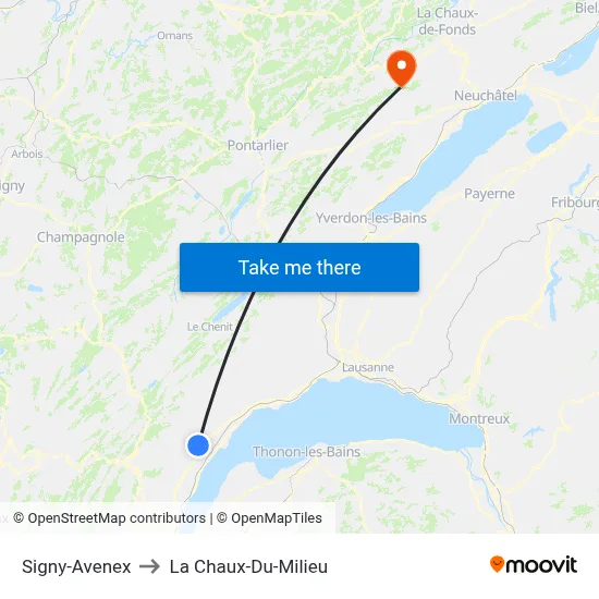 Signy-Avenex to La Chaux-Du-Milieu map