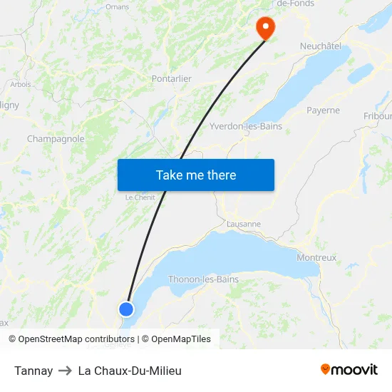Tannay to La Chaux-Du-Milieu map