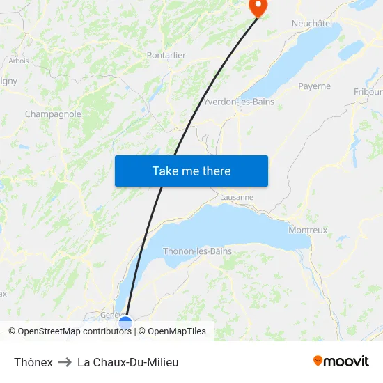 Thônex to La Chaux-Du-Milieu map