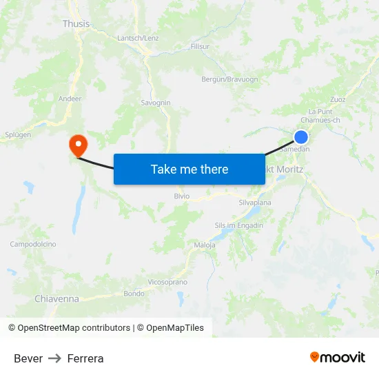 Bever to Ferrera map