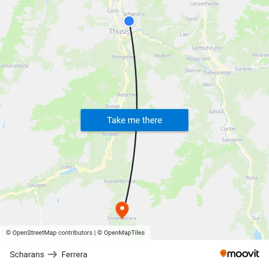 Scharans to Ferrera map