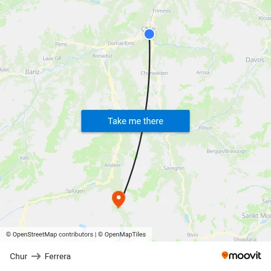 Chur to Ferrera map