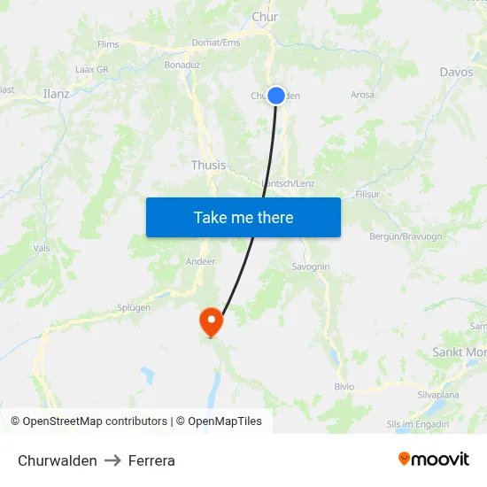 Churwalden to Ferrera map