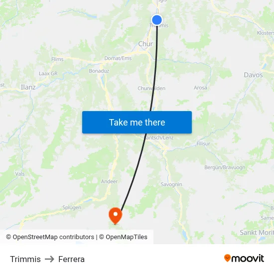 Trimmis to Ferrera map