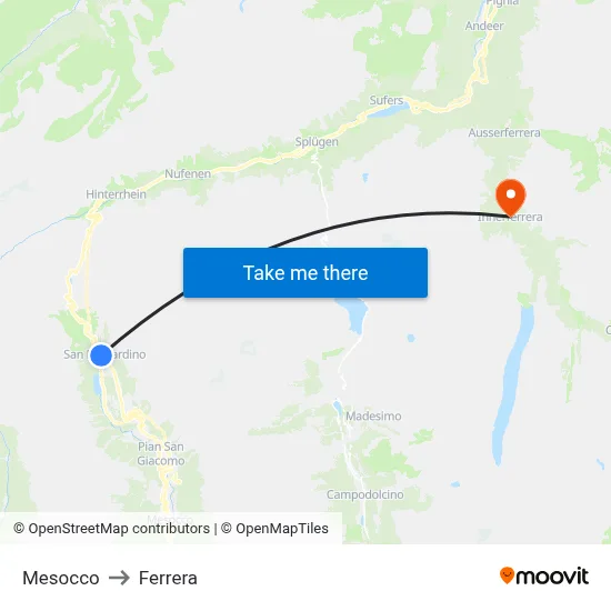 Mesocco to Ferrera map