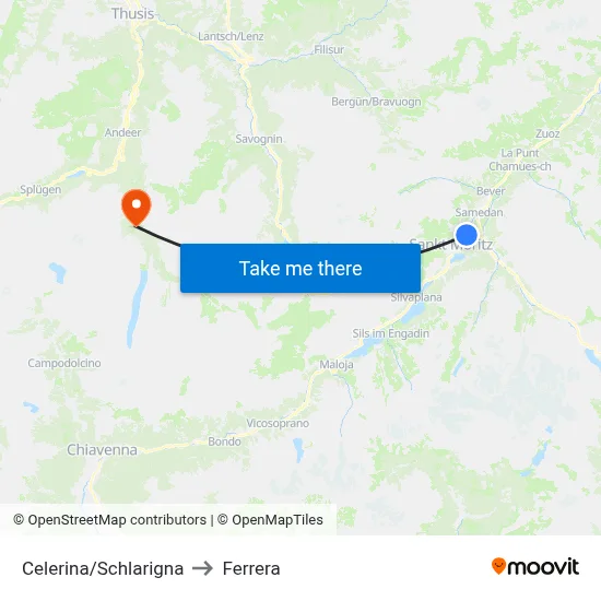 Celerina/Schlarigna to Ferrera map