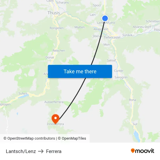 Lantsch/Lenz to Ferrera map