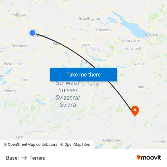Basel to Ferrera map