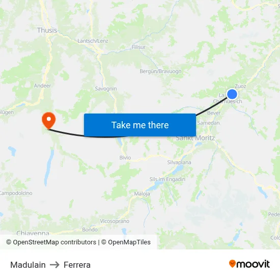 Madulain to Ferrera map