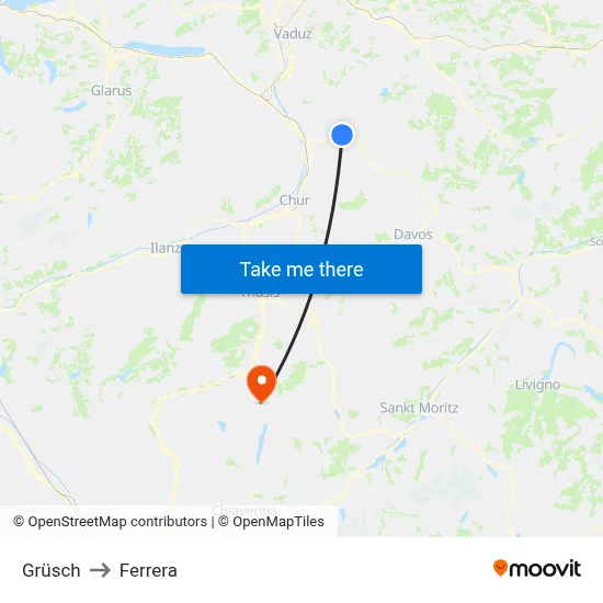Grüsch to Ferrera map
