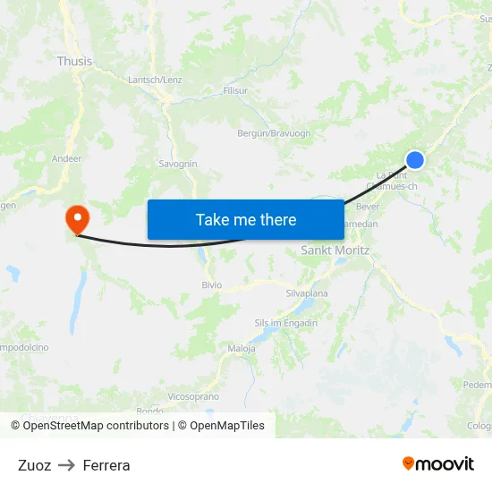 Zuoz to Ferrera map