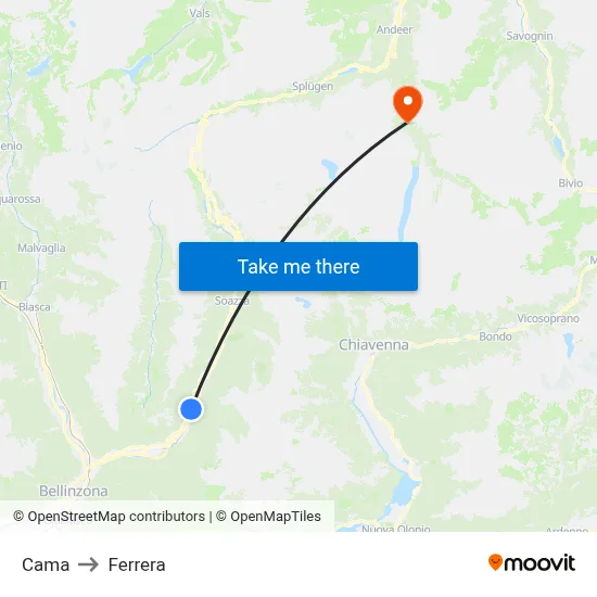 Cama to Ferrera map
