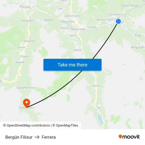 Bergün Filisur to Ferrera map