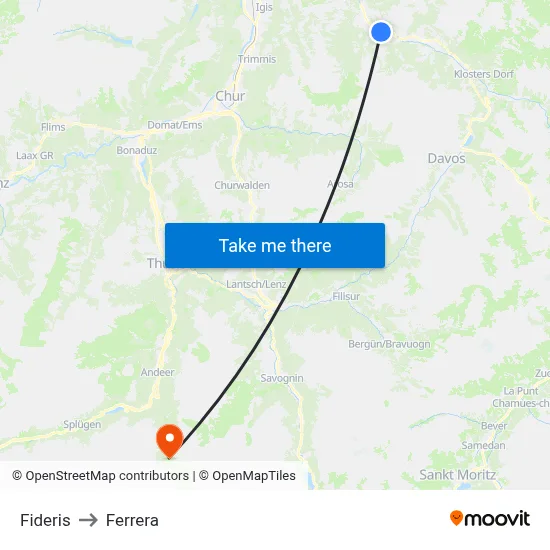 Fideris to Ferrera map