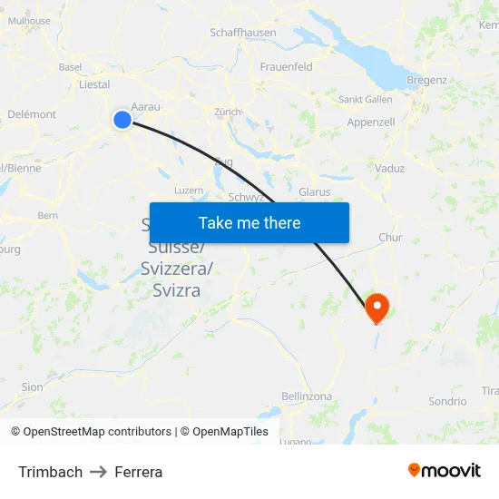 Trimbach to Ferrera map