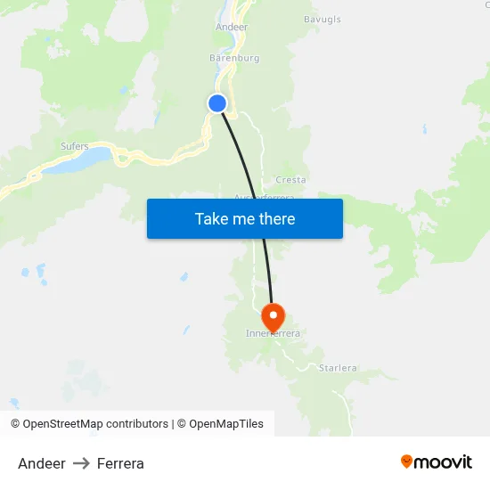 Andeer to Ferrera map
