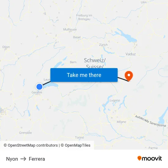 Nyon to Ferrera map