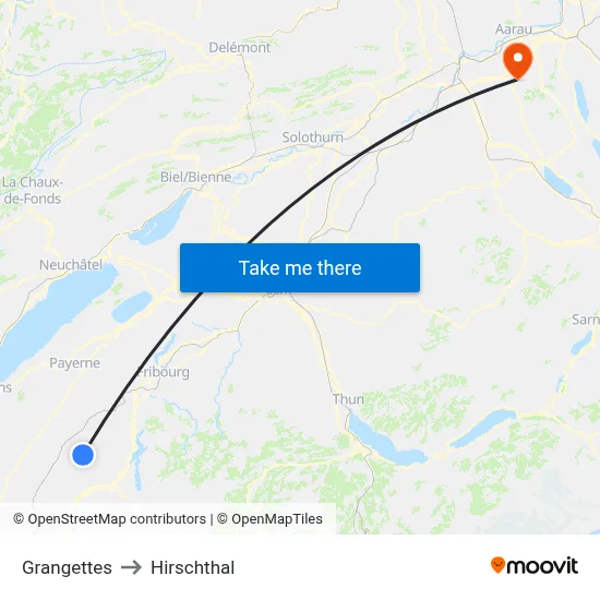 Grangettes to Hirschthal map