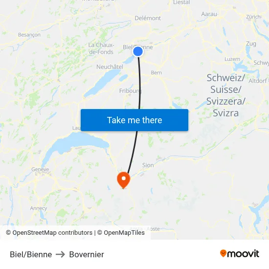 Biel/Bienne to Bovernier map