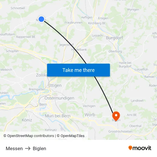 Messen to Biglen map