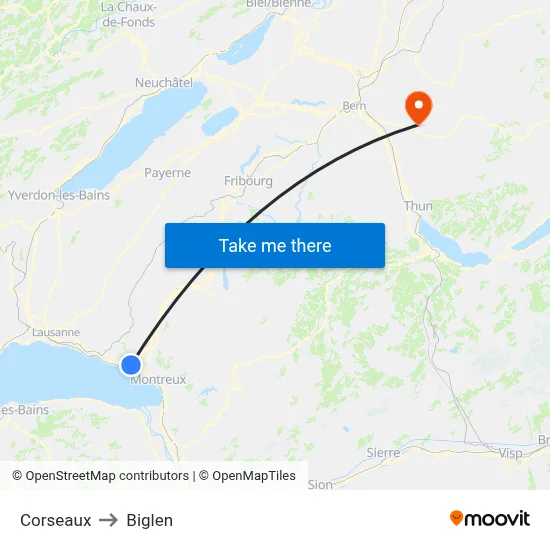 Corseaux to Biglen map